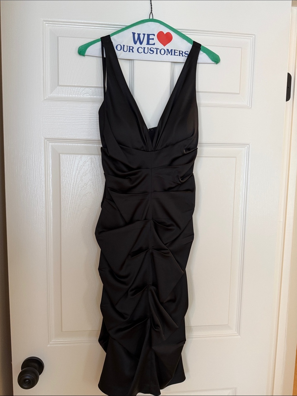 Xscape Black Sleeveless Ruched V-Neck Midi Dress